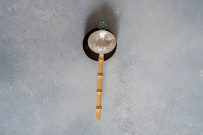 Handmade Silver Tea Strainer with Jade and Yellow Bamboo Handle