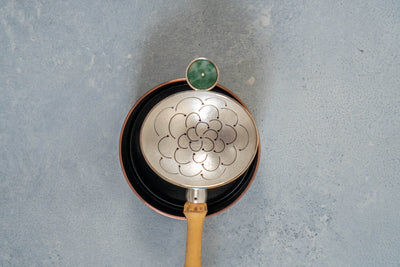 Handmade Silver Tea Strainer with Jade and Yellow Bamboo Handle