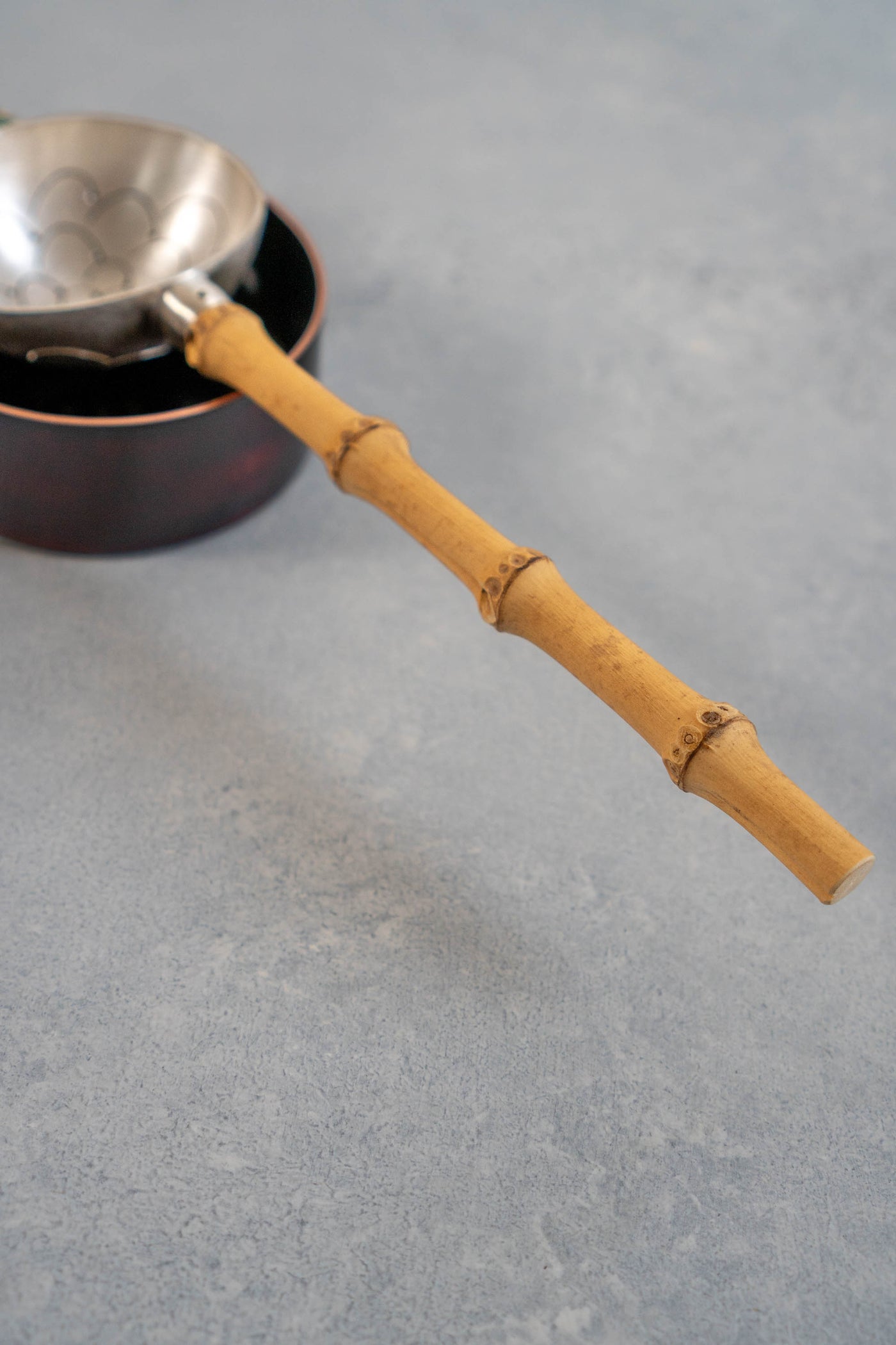 Handmade Silver Tea Strainer with Jade and Yellow Bamboo Handle