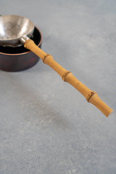 Handmade Silver Tea Strainer with Jade and Yellow Bamboo Handle