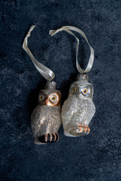 Glittered Owl Couple Ornaments - 2 ASST