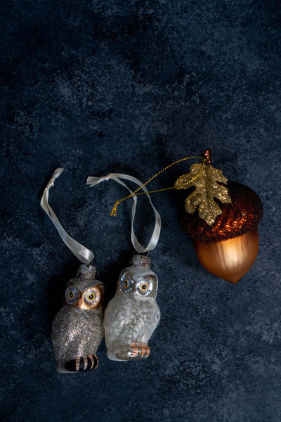 Glittered Owl Couple Ornaments - 2 ASST