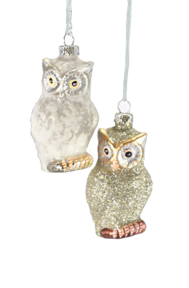 Glittered Owl Couple Ornaments - 2 ASST